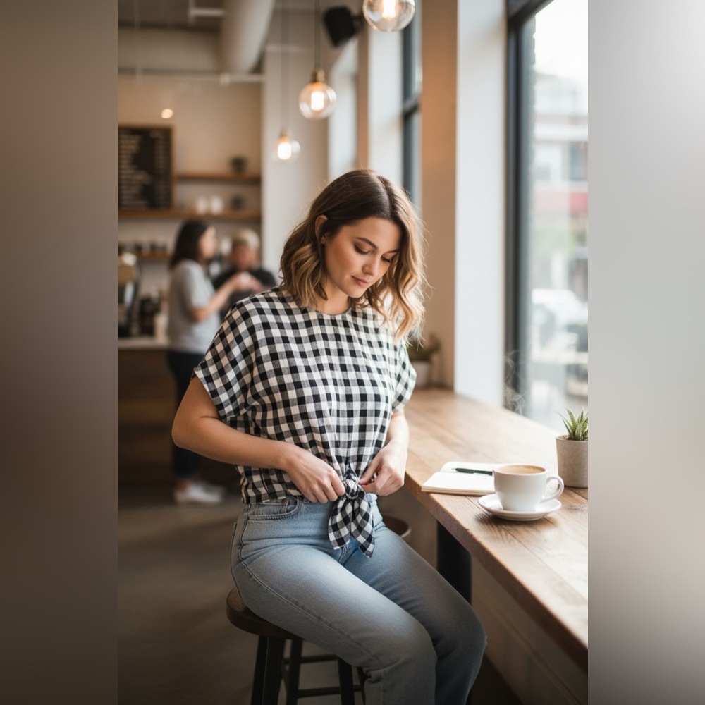 Madewell Button-Back Tie Tee in Buffalo Check